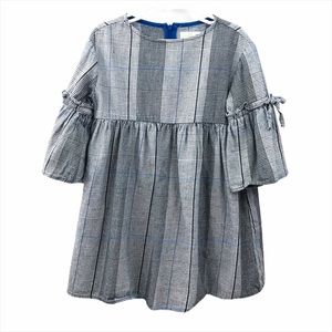 Zara Gray & Blue Plaid Bell Sleeve Dress
